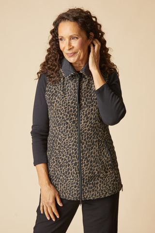 Reversible Print Quilted Puffer Vest - Black