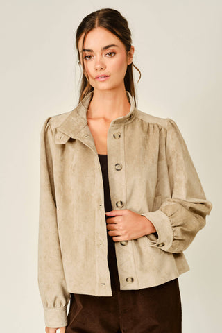 Elena Vintage Stretch Suede Turtleneck Jacket