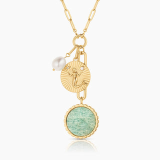 Paradiso Mermaid Amazonite & Pearl Charm Necklace | 14k Gold Plated By Thatch Jewelry
