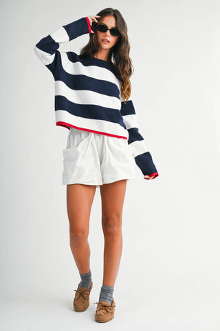 Coastal Navy Stripe Crewneck – Effortless Nautical Knit