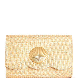 Ruby Scalloped Straw Clutch – Customizable Gold Charm Crossbody