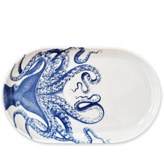 Caskata Lucy Octopus Large Porcelain Oval Platter | Coastal Blue & White Serving Dish