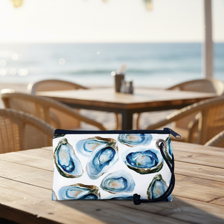 Watercolor Oyster Wristlet: Recycled Sail Cloth Coastal Clutch