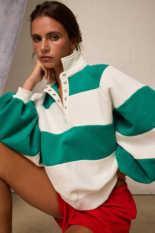 Everly Oversized Rugby Stripe Snap Collar Pullover