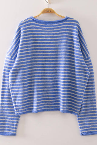 Striped Button-Down Cardigan – Soft Relaxed Knit Sweater