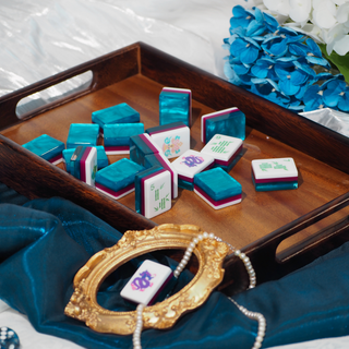 Jade Bloom Sapphire Blue Mahjong Set - Luxury Acrylic Collection