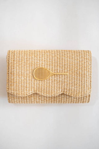 Ruby Scalloped Straw Clutch – Customizable Gold Charm Crossbody