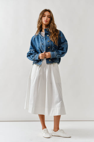 Twill Balloon Sleeve Utility Jacket | Cinched Drawstring Waist