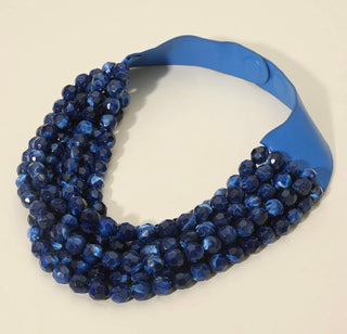 Coastal Statement Necklace | Chunky Acrylic Beads & Layered Faux Leather