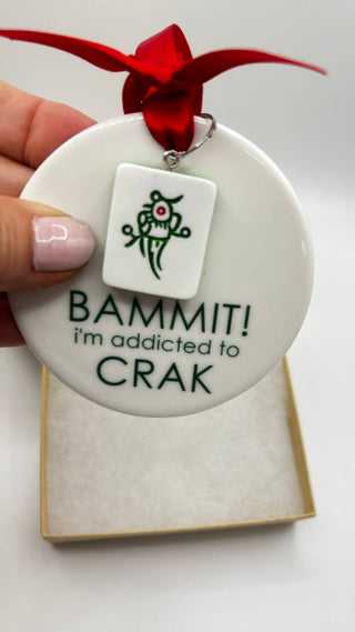BAMMIT! Mahjong Ceramic Ornament - Funny 2026 Holiday Gift with Mini Tile Charm