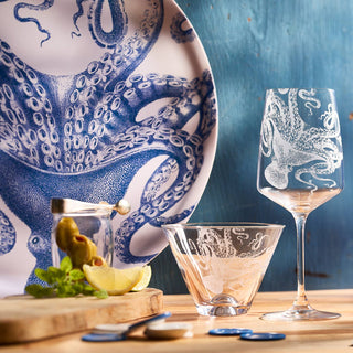 Caskata Lucy the Octopus Stemless Martini Glasses | Hand-Etched Crystal Set of 2
