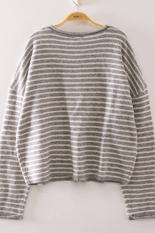 Striped Button-Down Cardigan – Soft Relaxed Knit Sweater