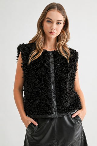 Jacquelina Fur Vest - Black, front view