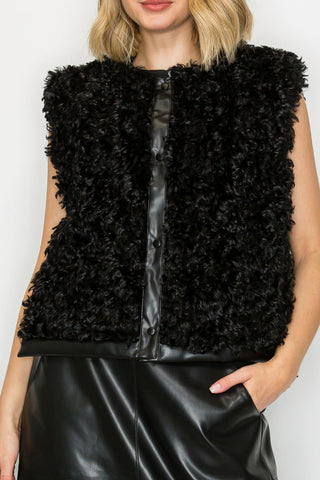 Jacquelina Fur Vest - Black, back view