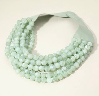 Coastal Statement Necklace | Chunky Acrylic Beads & Layered Faux Leather