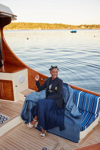 Harborview Herringbone Navy Blanket - Chappy Wrap Midi