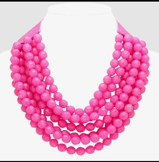 Coastal Statement Necklace | Chunky Acrylic Beads & Layered Faux Leather