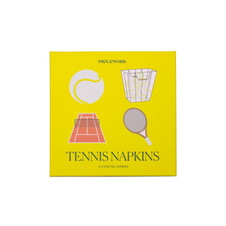 Piecework Embroidered Linen Tennis Cocktail Napkins - Set of 4