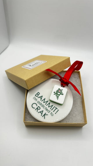BAMMIT! Mahjong Ceramic Ornament - Funny 2026 Holiday Gift with Mini Tile Charm