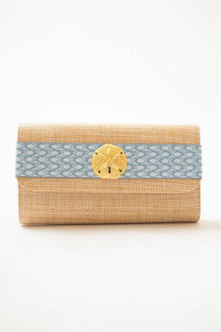 Lisi Lerch Avery Straw Foldover Clutch – Blue Ocean & Sanddollar Crossbody