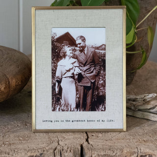 Loving You Heirloom Brass & Linen 4x6 Vertical Picture Frame