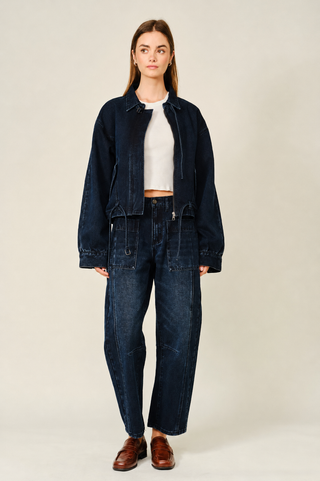 Dark Wash Utility Barrel Jeans | Articulated Knee Streetwear Denim