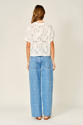Lace Floral Blouse – Elegant Short Sleeve Eyelet Top