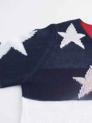 4th Of July Knit Summer American Flag Sweater - V-Neck