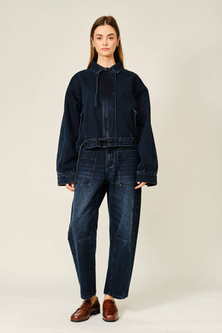 Dark Wash Utility Barrel Jeans | Articulated Knee Streetwear Denim