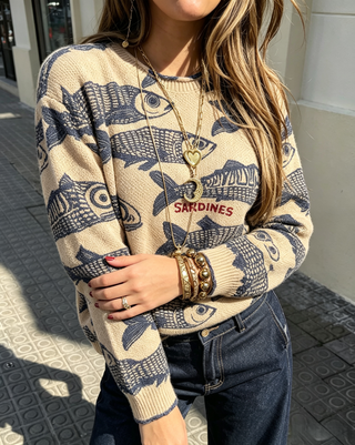 New England Coastal Sardine Graphic Knit Sweater