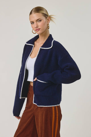Sardine Postcard Sailor Cardigan – Nautical Embroidered Navy Knit
