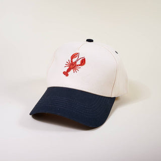 Seaside Haven: Embroidered Lobster Canvas Hat – Coastal New England Style