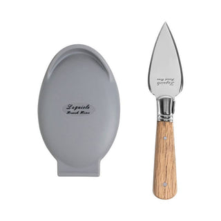 Laguiole French Home Oyster Shucking Set: Oak Wood Knife & Silicone Holder