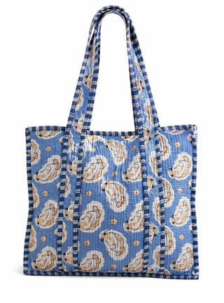 Coastal Oyster Print Block Fabric Travel Tote