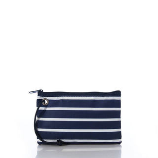 Sea Bags Recycled Sail Wristlet | Red Anchor & Navy Stripes | Maine Made