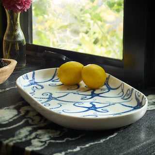 Caskata Starfish Large Porcelain Oval Platter | 16" Coastal Serving Tray