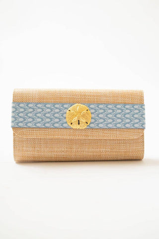 Lisi Lerch Avery Straw Foldover Clutch – Blue Ocean & Sanddollar Crossbody