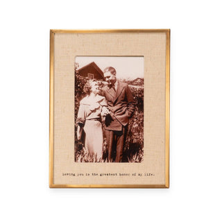 Loving You Heirloom Brass & Linen 4x6 Vertical Picture Frame