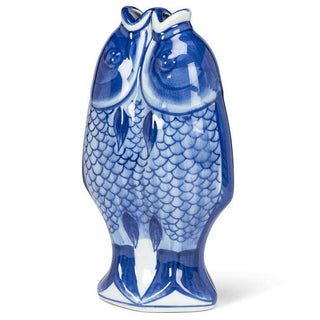 Artisan Blue & White Porcelain Tall Fish Vase