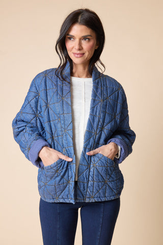 Diamond Quilt Kimono Jacket - Medium Denim