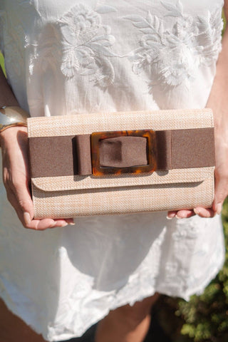 Lisi Lerch Avery Clutch: Woven Crossbody Bag with Tortoise Buckle