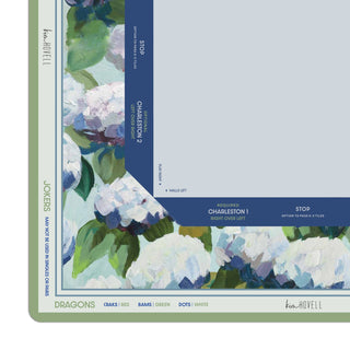 Kim Hovell Coastal Hydrangea Mahjong Mat – Premium Neoprene Game Surface
