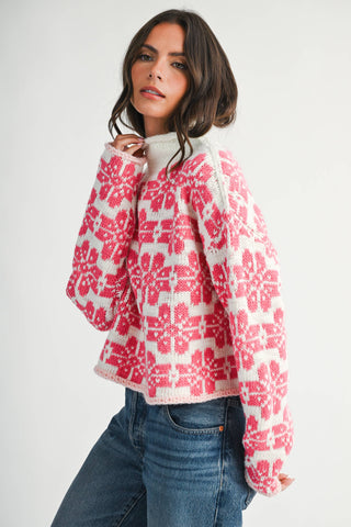 Floral Fair Isle Oversized Mock Neck Sweater
