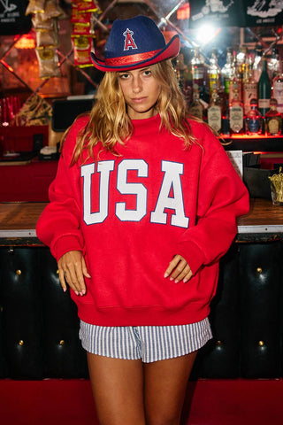 Heritage Reversible USA Flag Mock Neck Oversized Sweatshirt