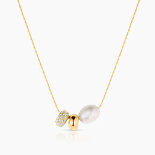 Isla 14k Gold Plates Snake Chain Necklace with Freshwater Pearl & Removable Charms By Thatch Jewelry