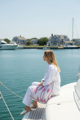 Coastal Lobster Quilted Tote – Pink & White Summer Travel Bag