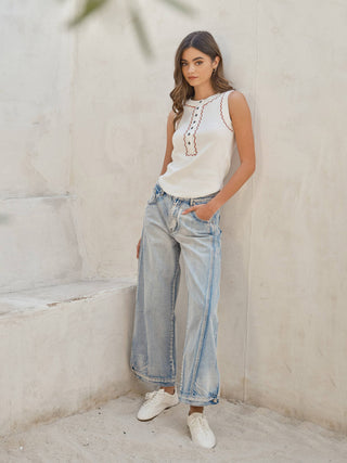 Aaron & Amber Arch Curve: Architectural Vintage Wide-Leg Jeans