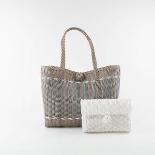 Guadalupe Small Woven Tote – Versatile Putty & Silver Everyday Handbag