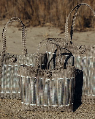 Guadalupe XS Hand-Woven Tote Bag | Putty & Silver Edition