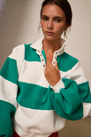 Everly Oversized Rugby Stripe Snap Collar Pullover